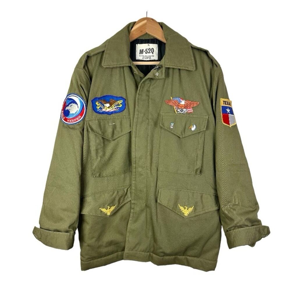 Vintage Military Jacket Size Medium Zuni & ATCA Pins Texas Patch M-52Q Dog Tags